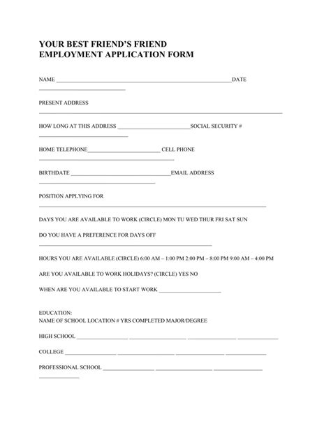 Blank Best Friends Application Form 